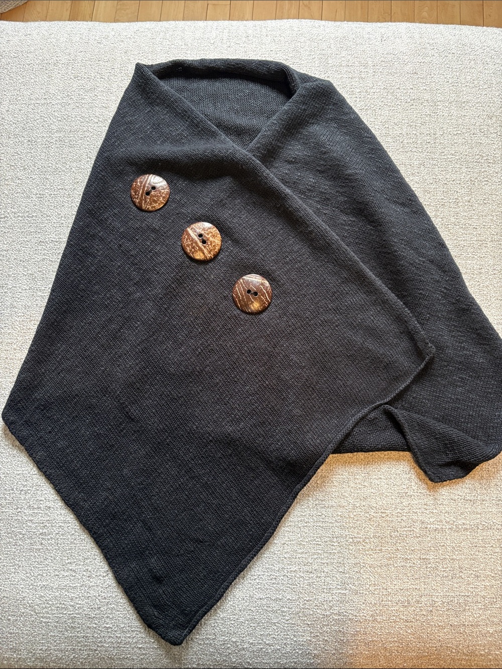 Avalin Black Linen Cotton Knit Shawl Wrap Button‎ Detail Style 5915 One Size NEW